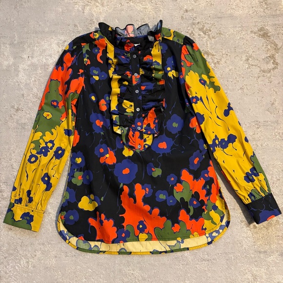 J. Crew Ruffle-Front Classic-Fit Boy Shirt in Ratti® Melting Floral Size Medium - Picture 2 of 11